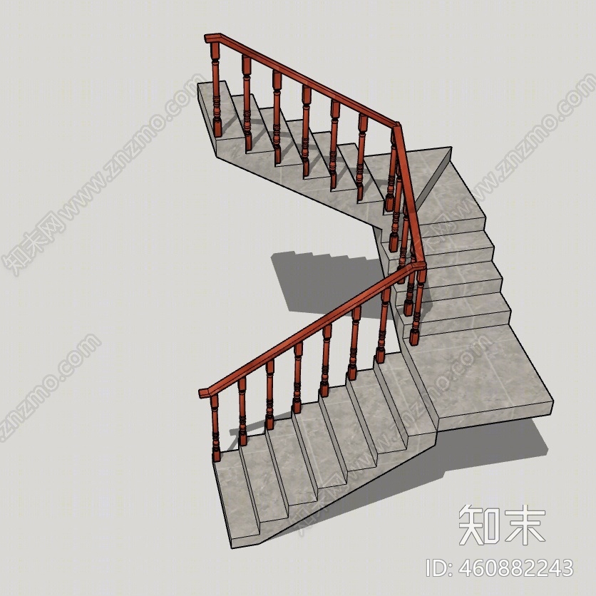新中式风格木艺栏杆楼梯SU模型下载【ID:460882243】