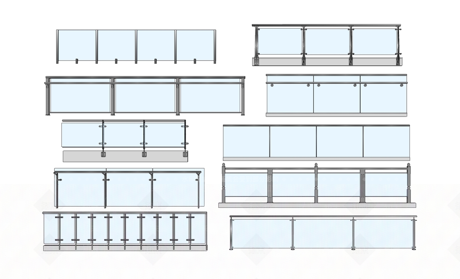 现代玻璃扶手栏杆SU模型下载【ID:360905747】