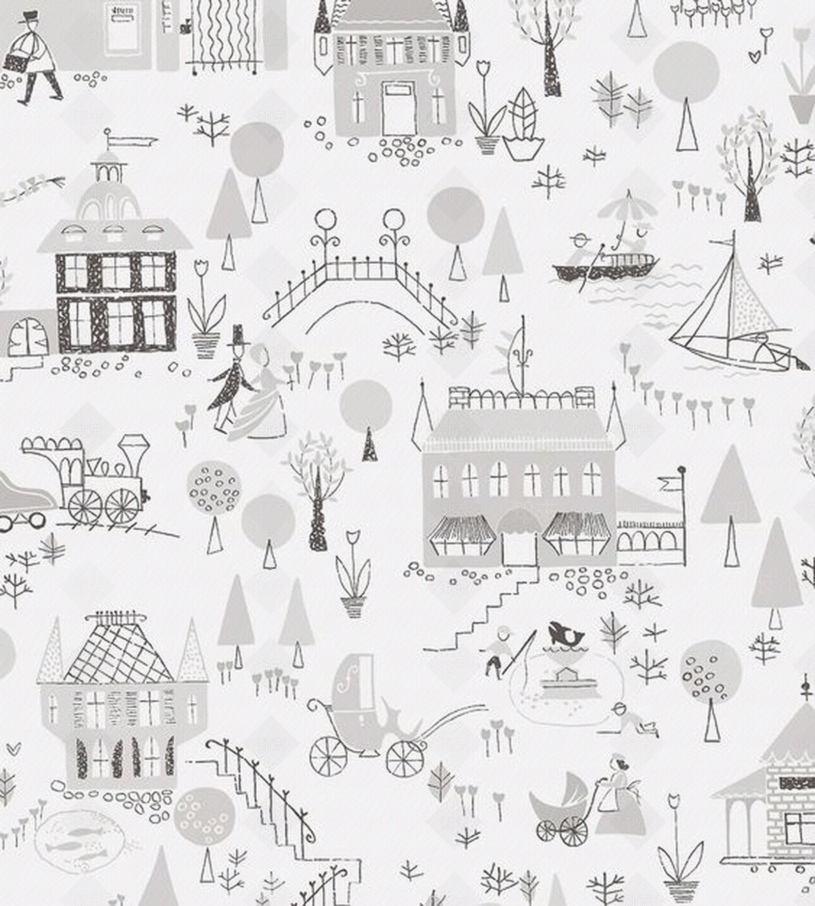 儿童房手绘涂鸦墙纸贴图下载【ID:960943260】