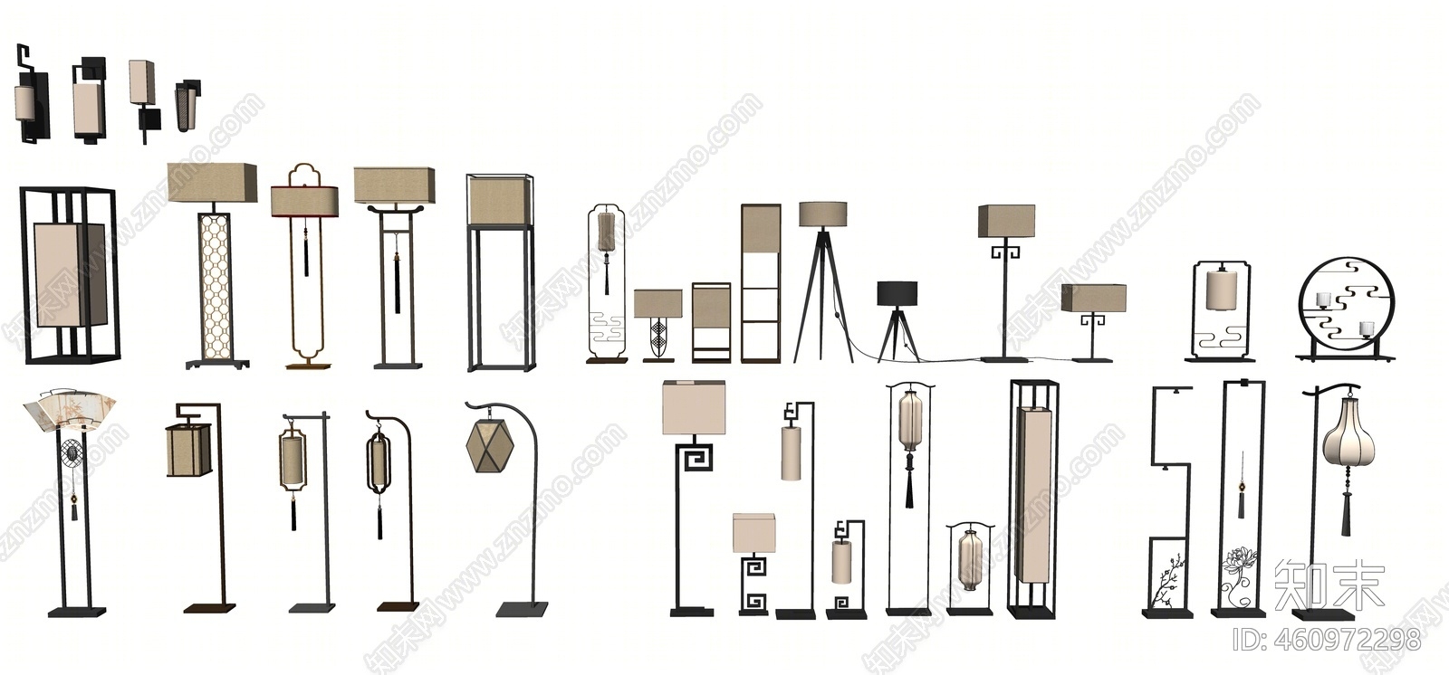 新中式风格落地灯组合SU模型下载【ID:460972298】