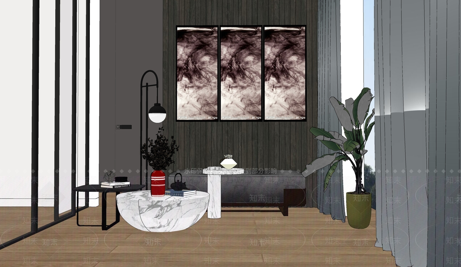 现代金属绒布脚踏床尾凳SU模型下载【ID:860995776】