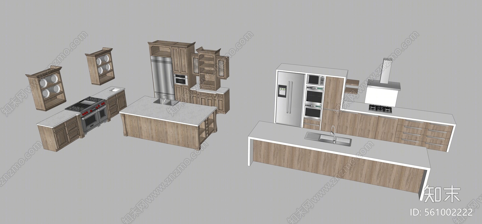 现代风格厨房橱柜组合SU模型下载【ID:561002222】