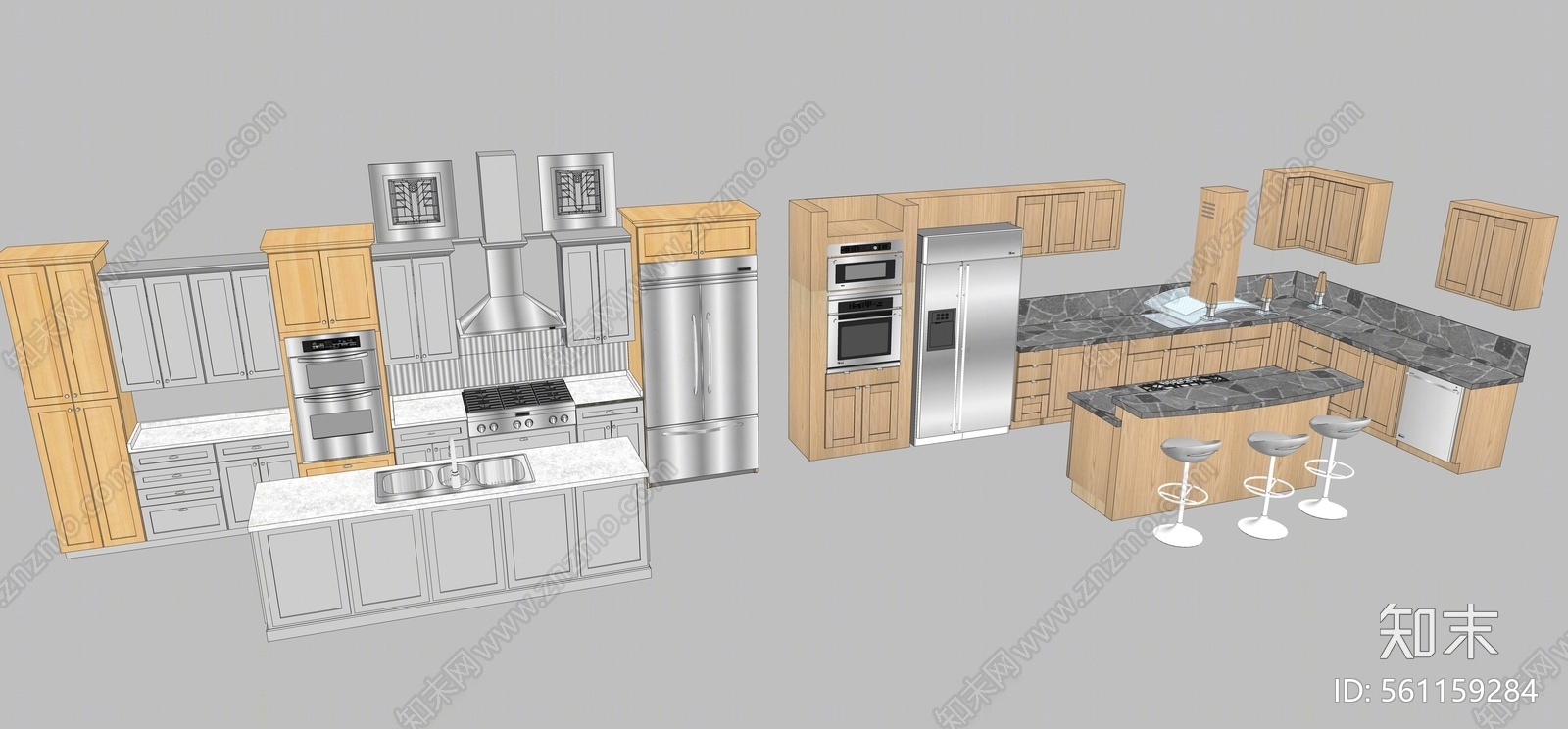 现代风格厨房橱柜组合SU模型下载【ID:561159284】