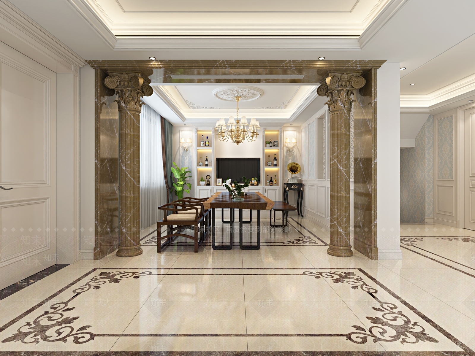 简欧茶室3D模型下载【ID:161232980】