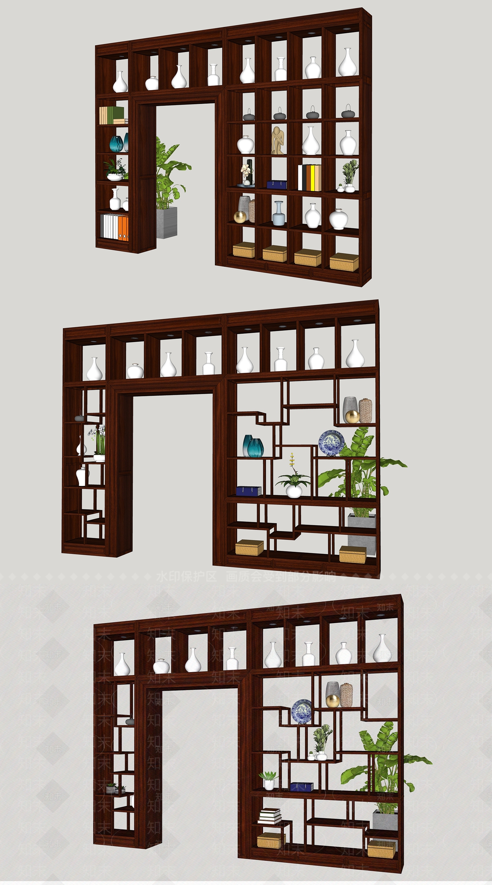 新中式风格玄关柜SU模型下载【ID:261237229】