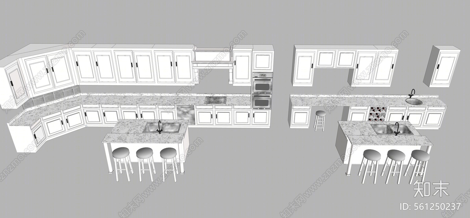 美式风格厨房橱柜组合SU模型下载【ID:561250237】