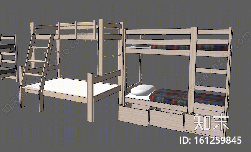 北欧风格上下床SU模型下载【ID:161259845】