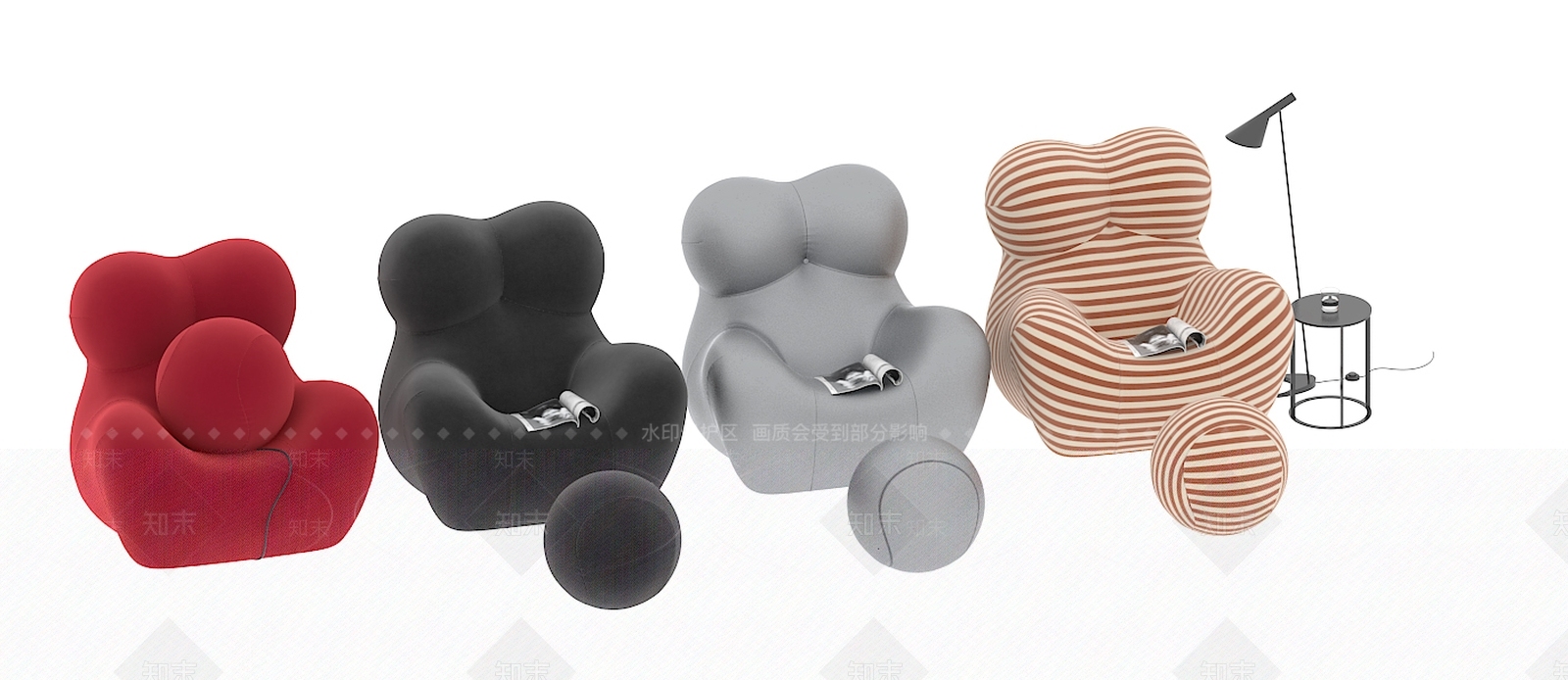 后现代单人沙发3D模型下载【ID:961307630】