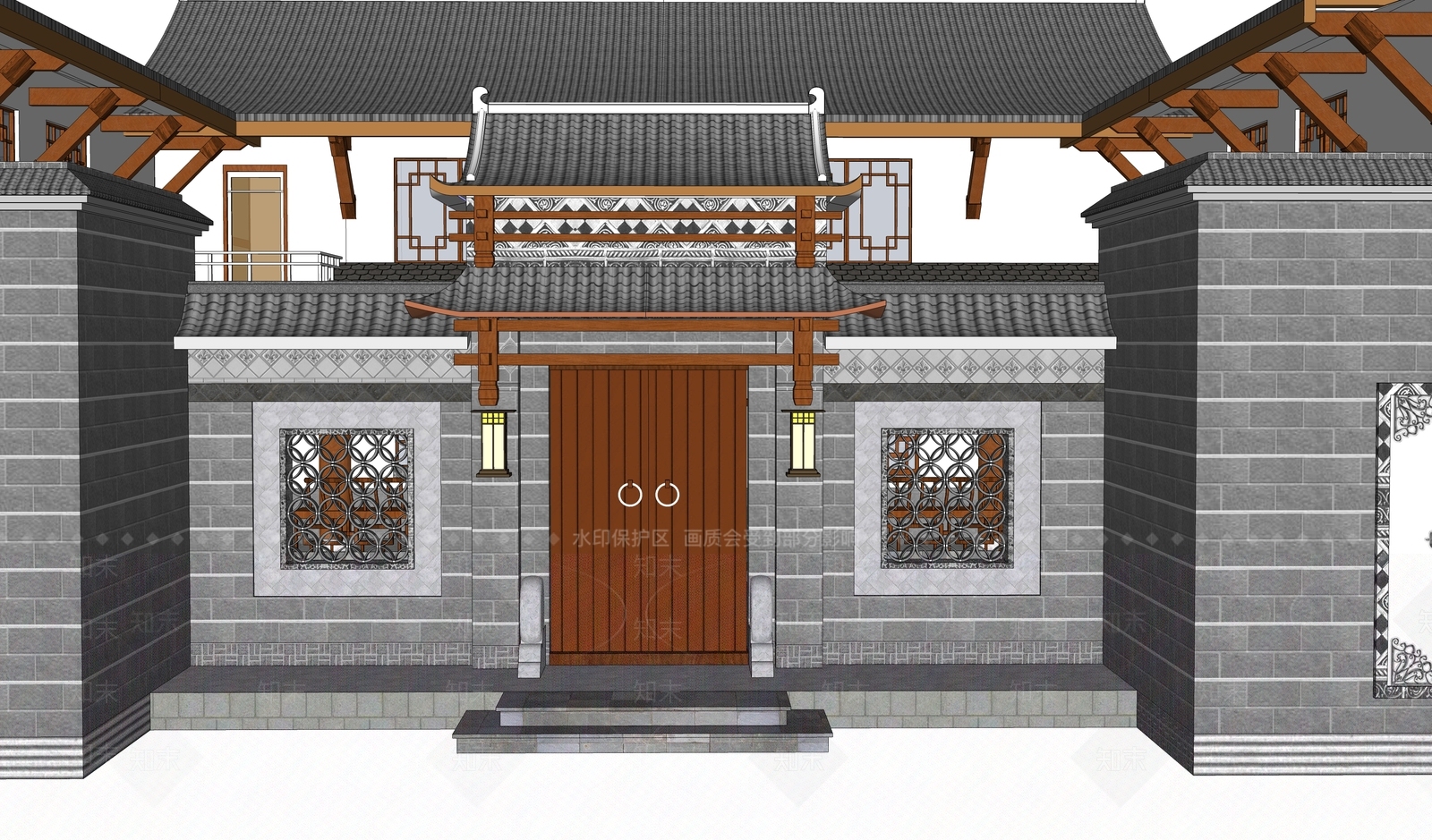 中式风格中式古建筑SU模型下载【ID:861325606】