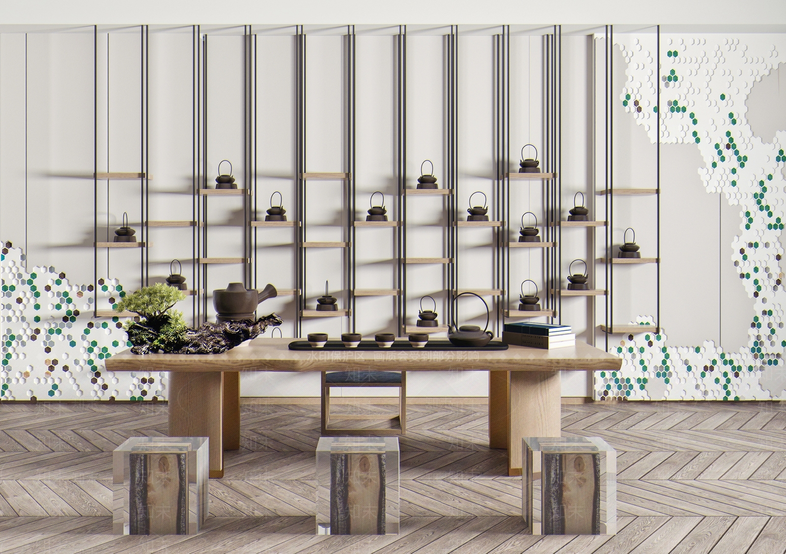 新中式根雕茶桌3D模型下载【ID:161327375】