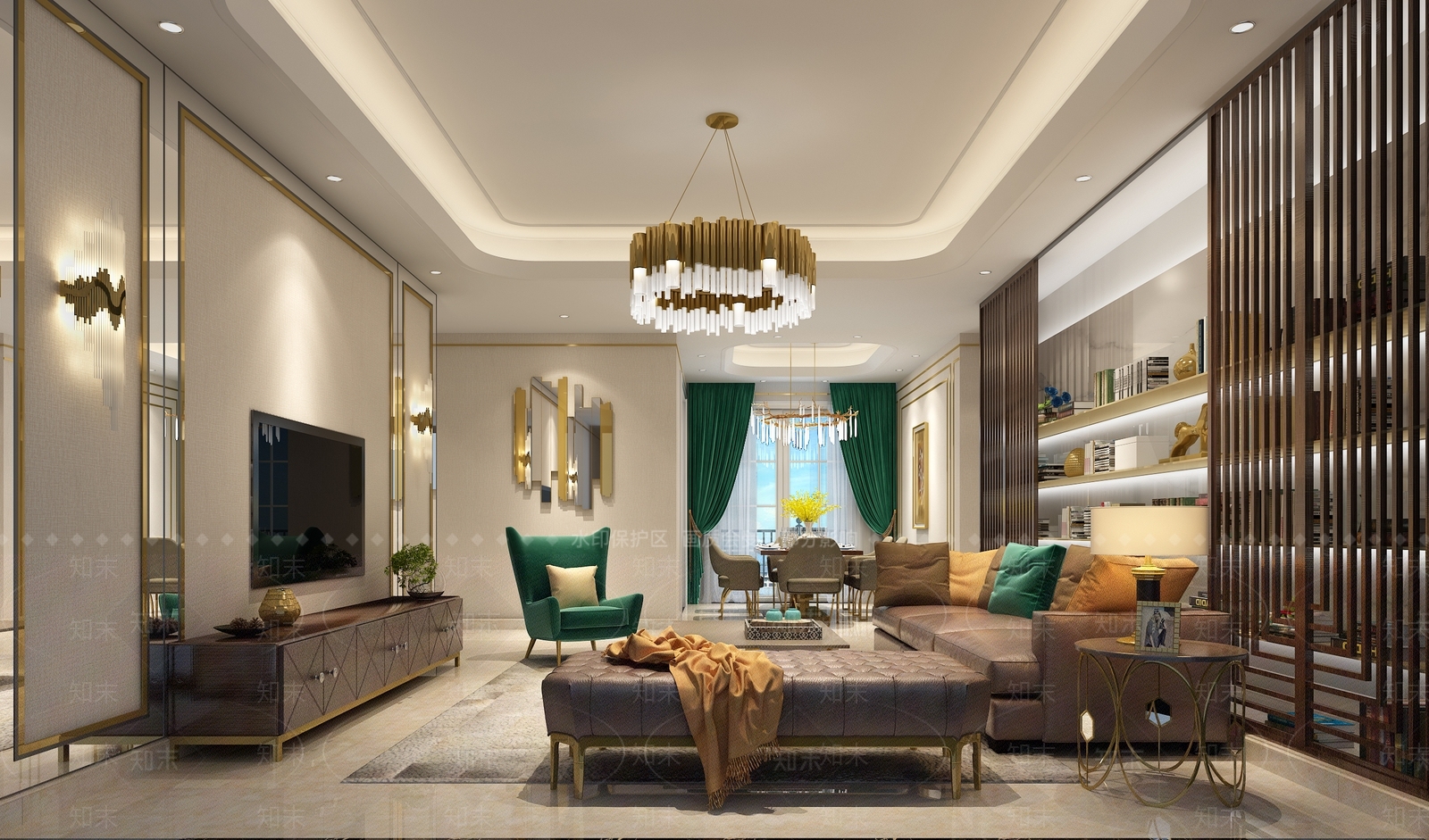 现代港式样板房客厅3D模型下载【ID:861339128】