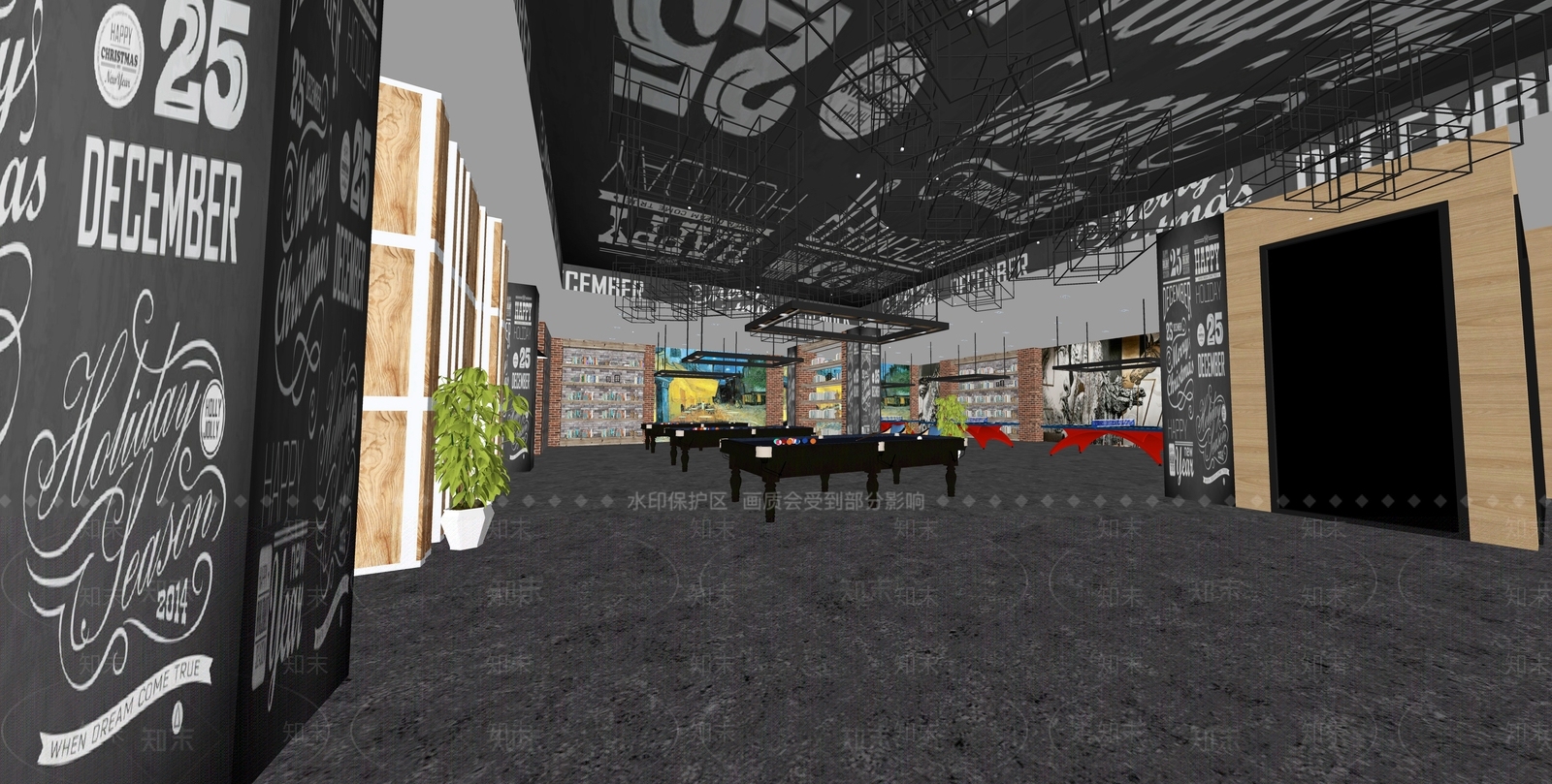 工业风格桌球室SU模型下载【ID:561364433】