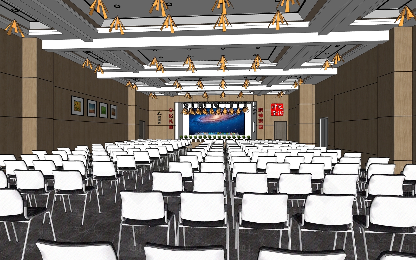 现代风格文化礼堂SU模型下载【ID:461374465】
