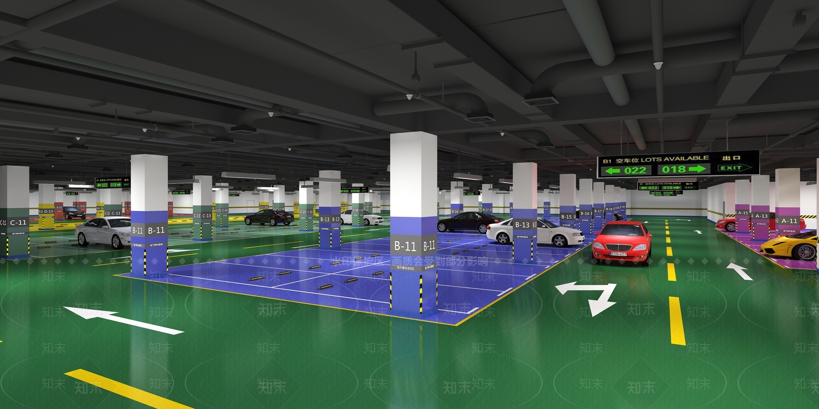 现代地下停车库3D模型下载【ID:961423455】
