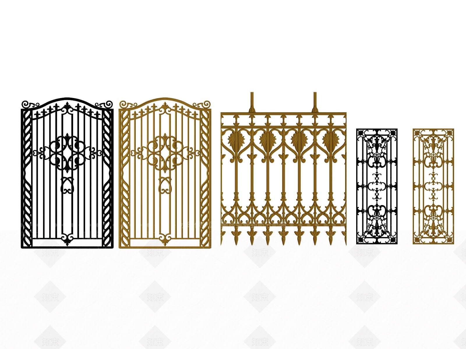 简欧铁艺金属大门3D模型下载【ID:861443581】