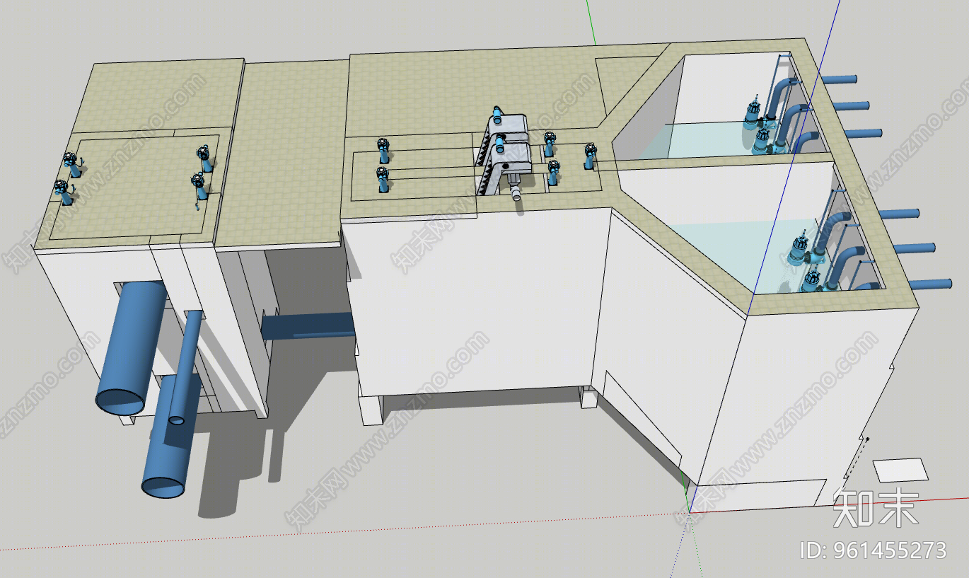 现代污水处理厂SU模型下载【ID:961455273】