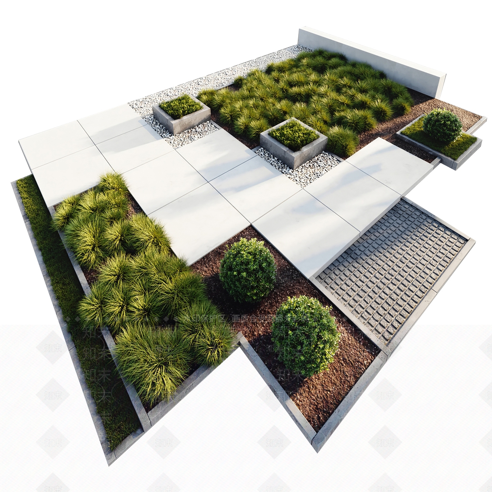 现代递进式园林造景3D模型下载【ID:461460016】