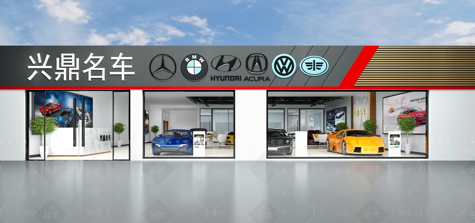 现代汽车店门头3D模型下载【ID:661464945】