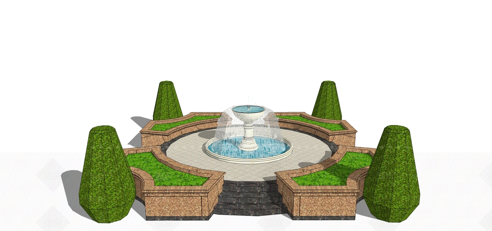 欧式风格景观水池SU模型下载【ID:961479792】
