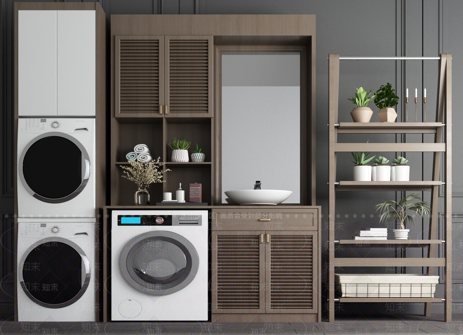 现代阳台洗衣柜3D模型下载【ID:961555487】