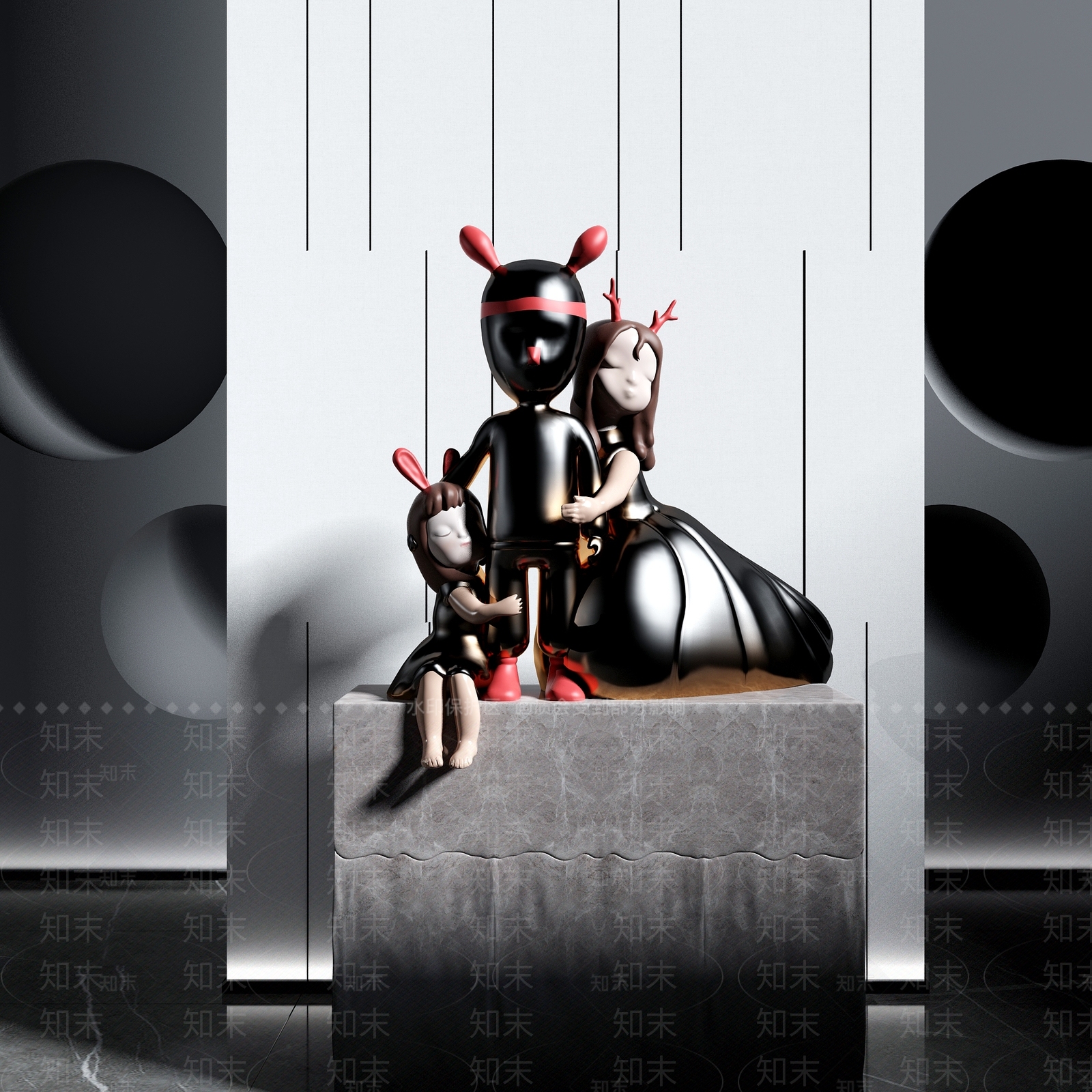 现代卡通人物雕塑摆件3D模型下载【ID:361564872】