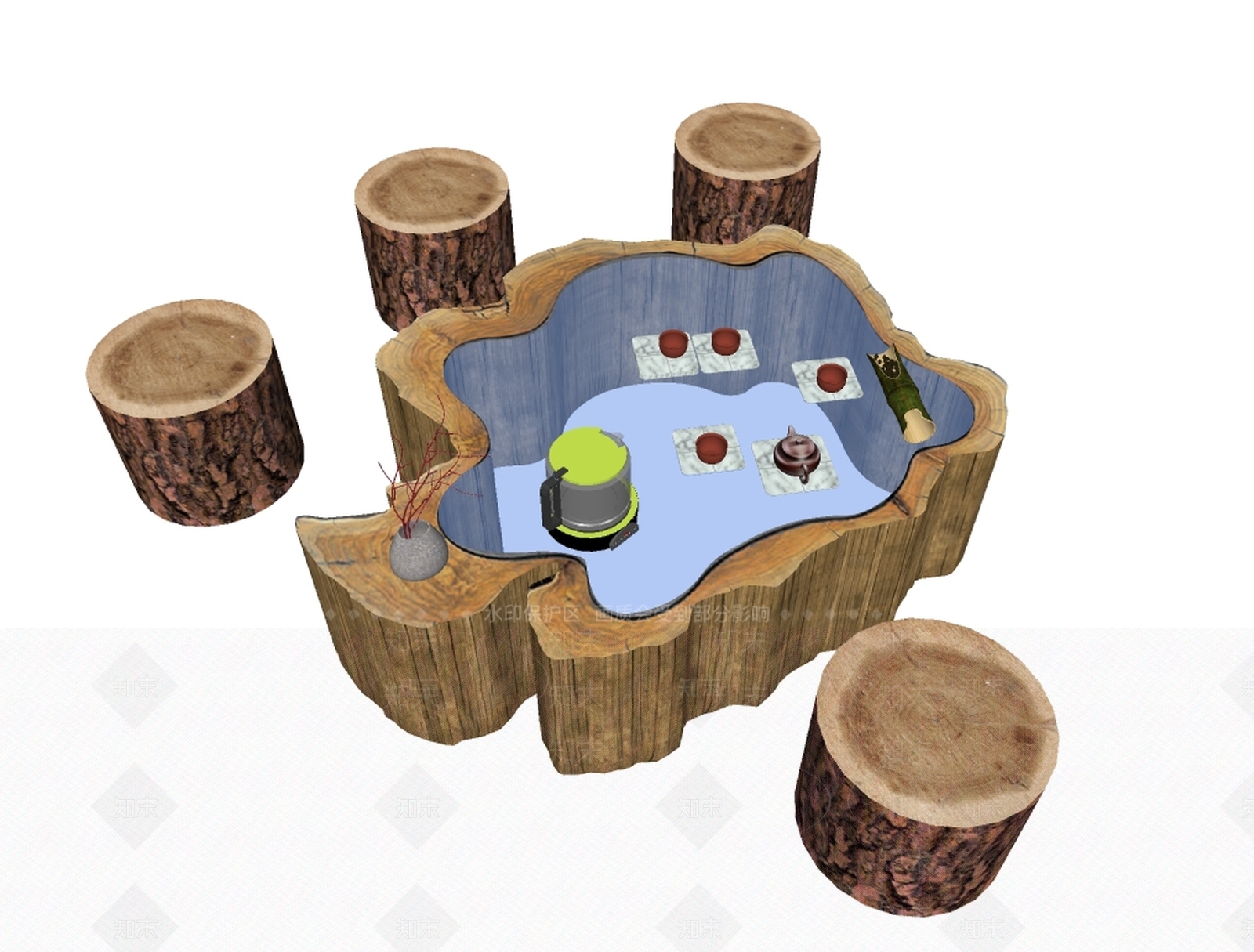 新中式风格根雕茶几SU模型下载【ID:661575523】