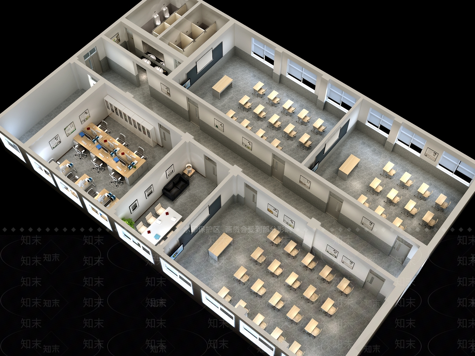 现代培训学校教室3D模型下载【ID:561673826】