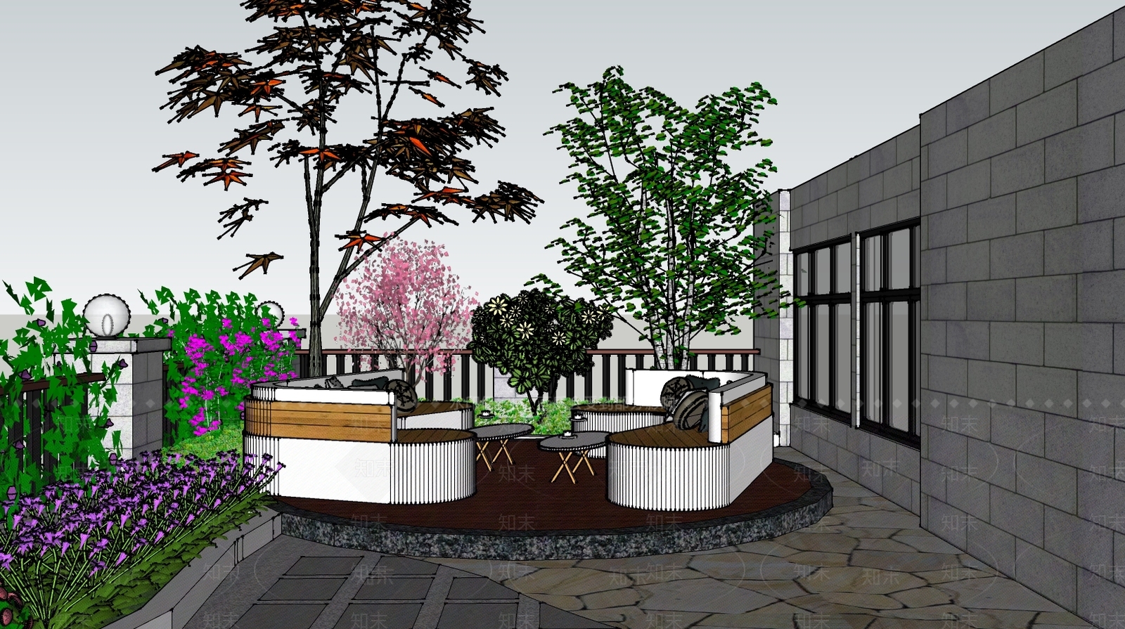 现代风格花园SU模型下载【ID:661769877】