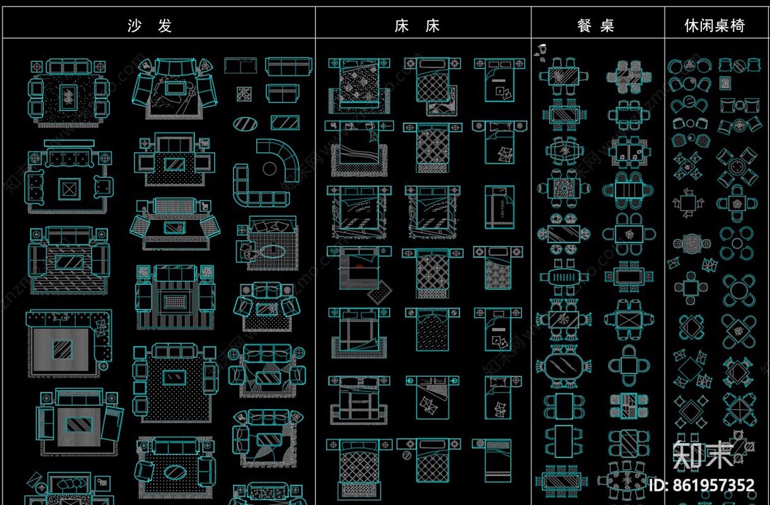 软装陈设CAD图库施工图下载【ID:861957352】