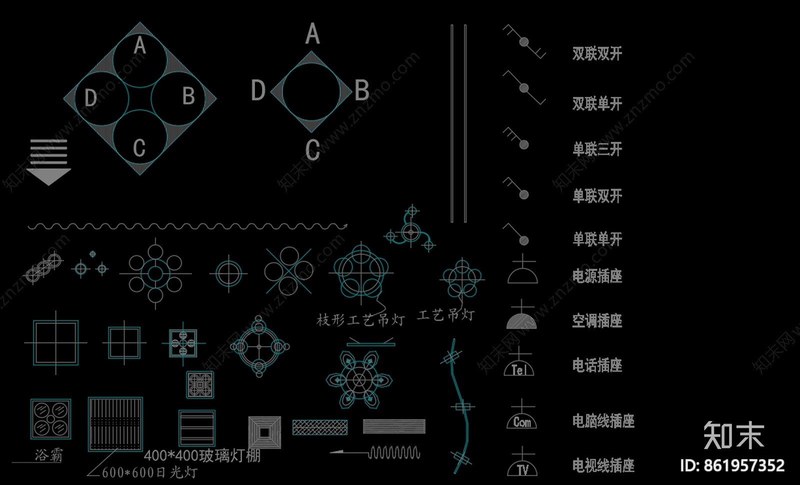 软装陈设CAD图库施工图下载【ID:861957352】