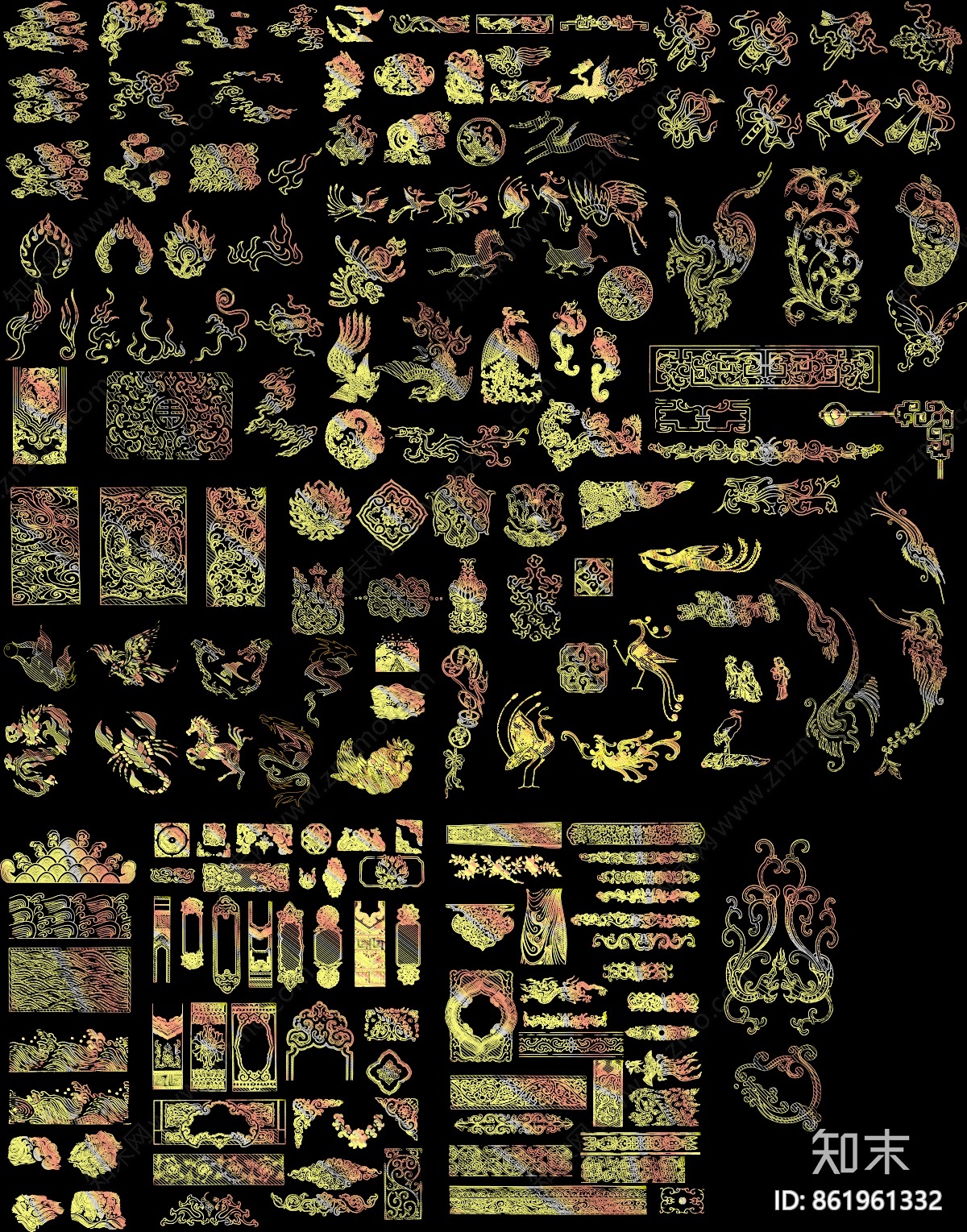 中式传统元素雕花施工图下载【ID:861961332】
