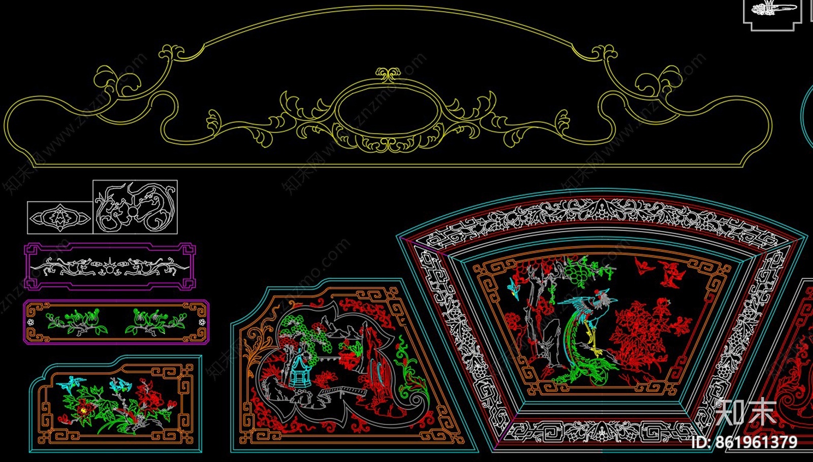 中式雕花CAD图库cad施工图下载【ID:861961379】