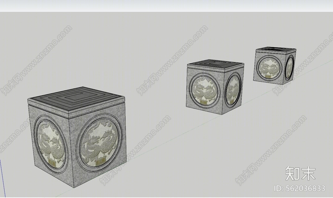 新中式风格石墩子SU模型下载【ID:562036833】
