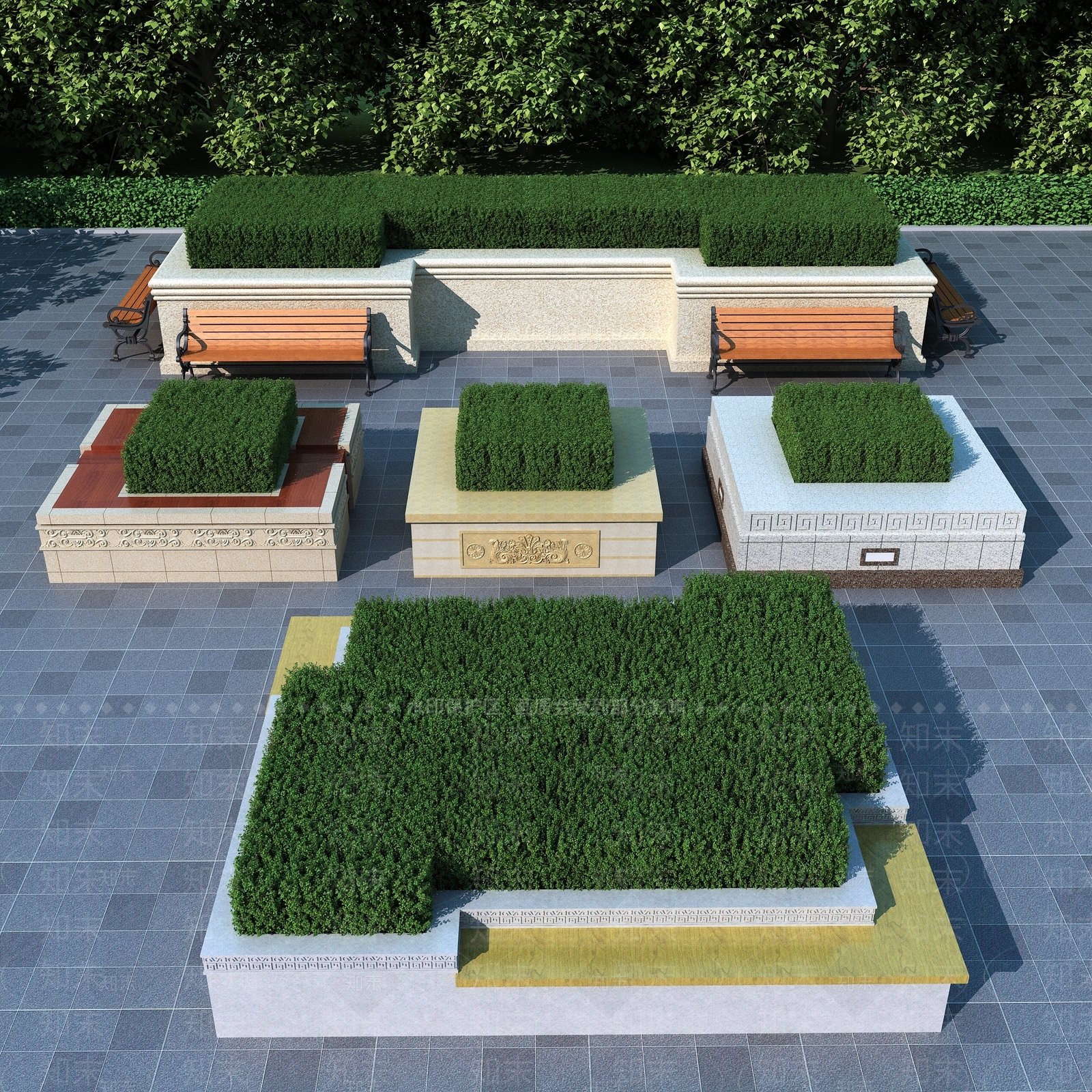 新中式树池坐凳3D模型下载【ID:962060253】