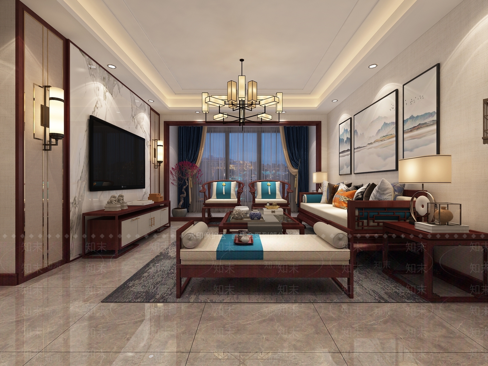 中式红木家具客餐厅3D模型下载【ID:862075394】