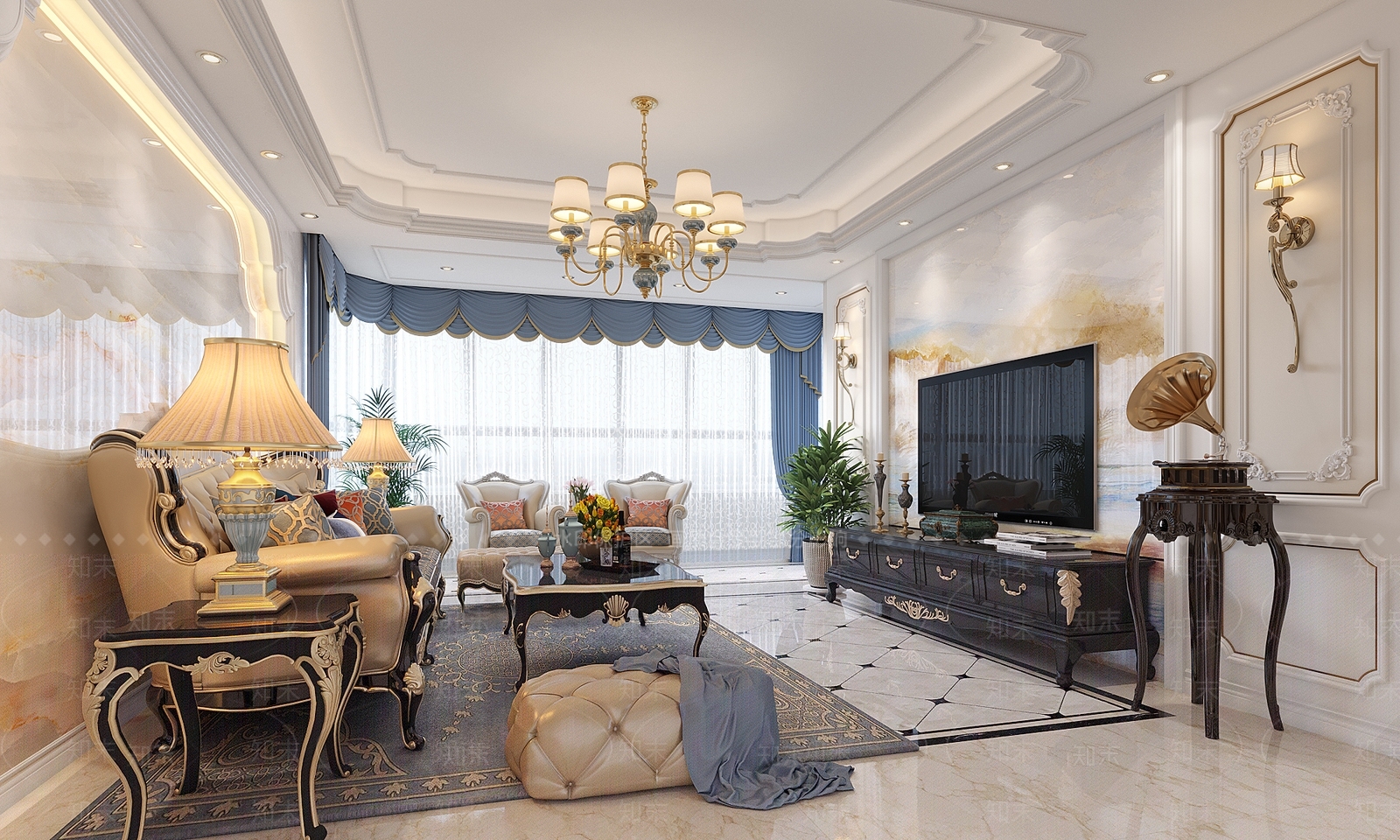 简欧风格客厅3D模型下载【ID:762079915】