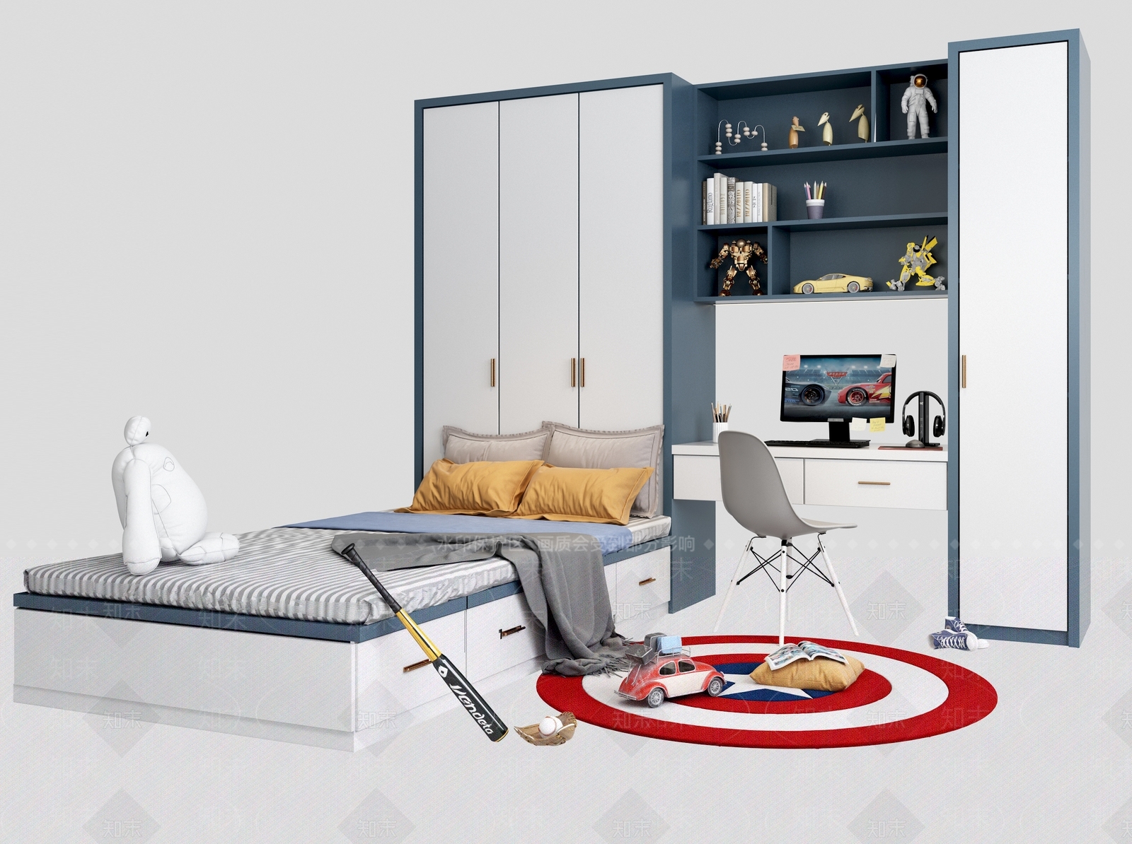 现代儿童榻榻米床3D模型下载【ID:762113732】
