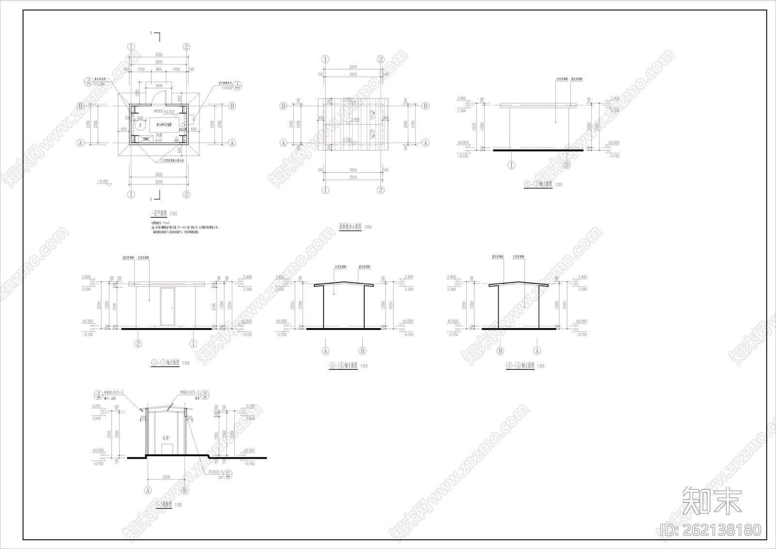 井房建筑和结构图cad施工图下载【ID:262138180】