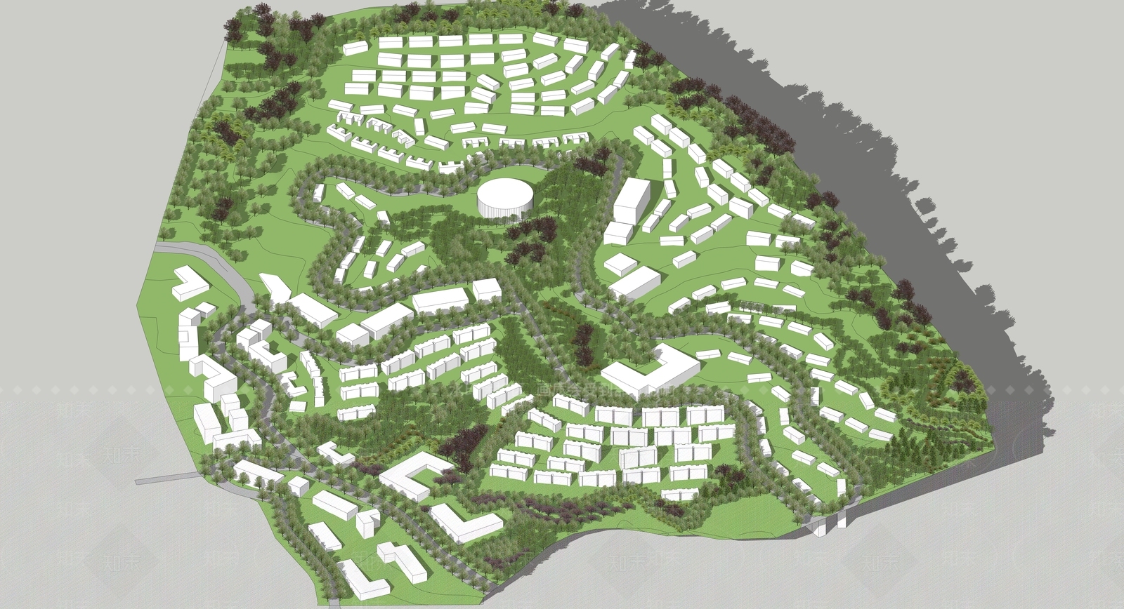 现代风格坡地景观SU模型下载【ID:562142735】