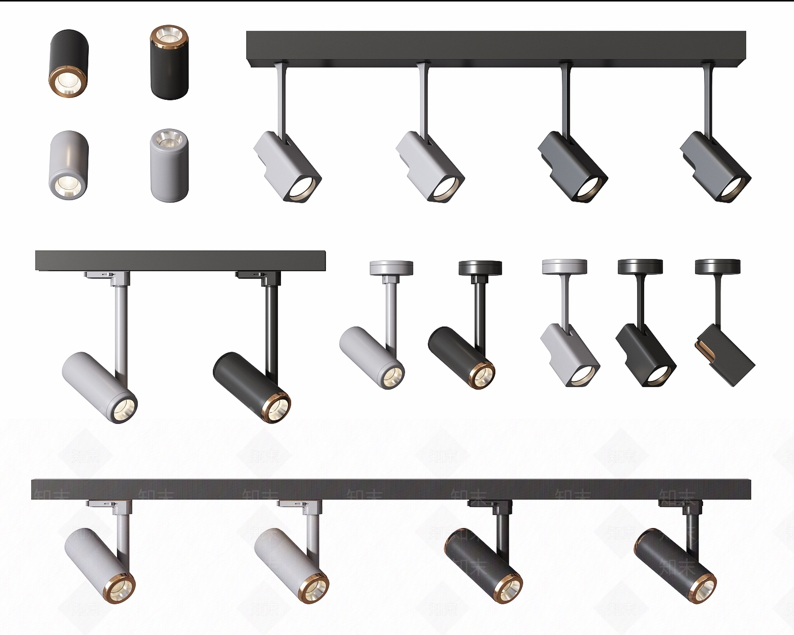 现代明装轨道射灯3D模型下载【ID:662151687】