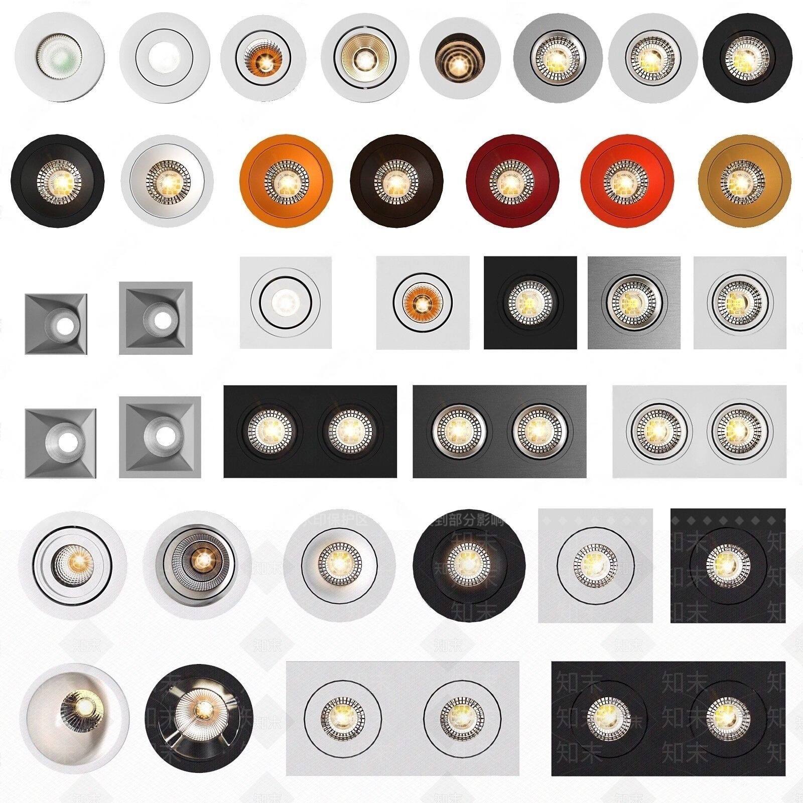 现代嵌入式单双头射灯组合3D模型下载【ID:662157682】