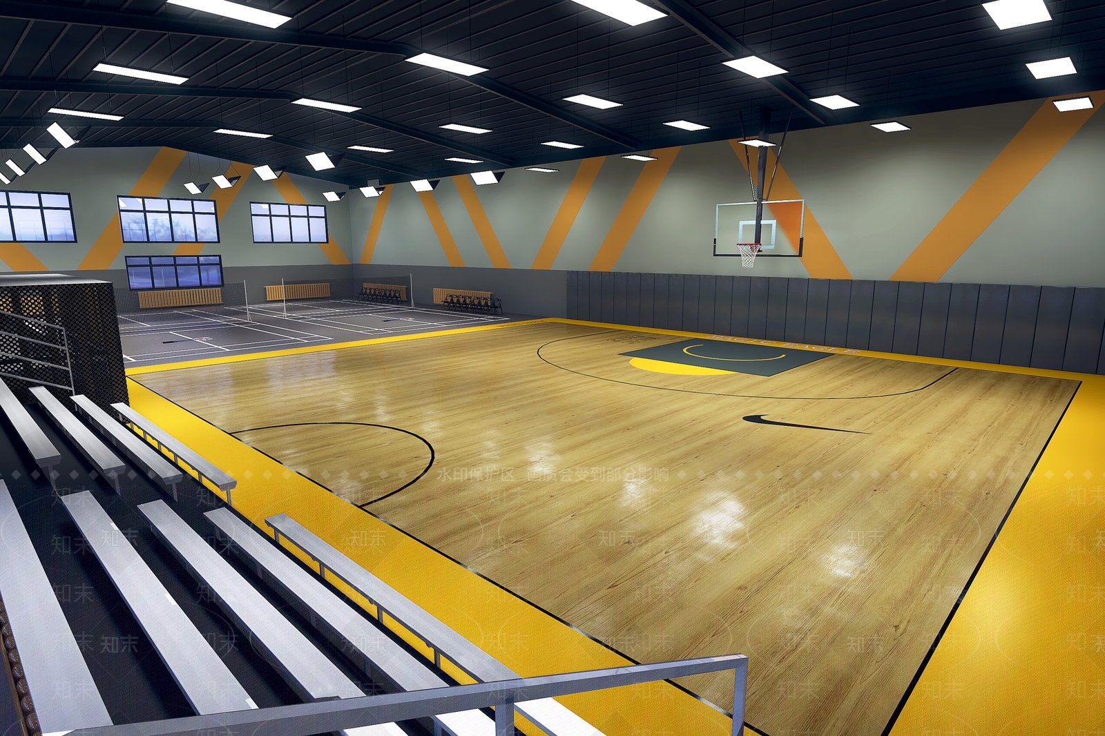 现代篮球场3D模型下载【ID:362178038】