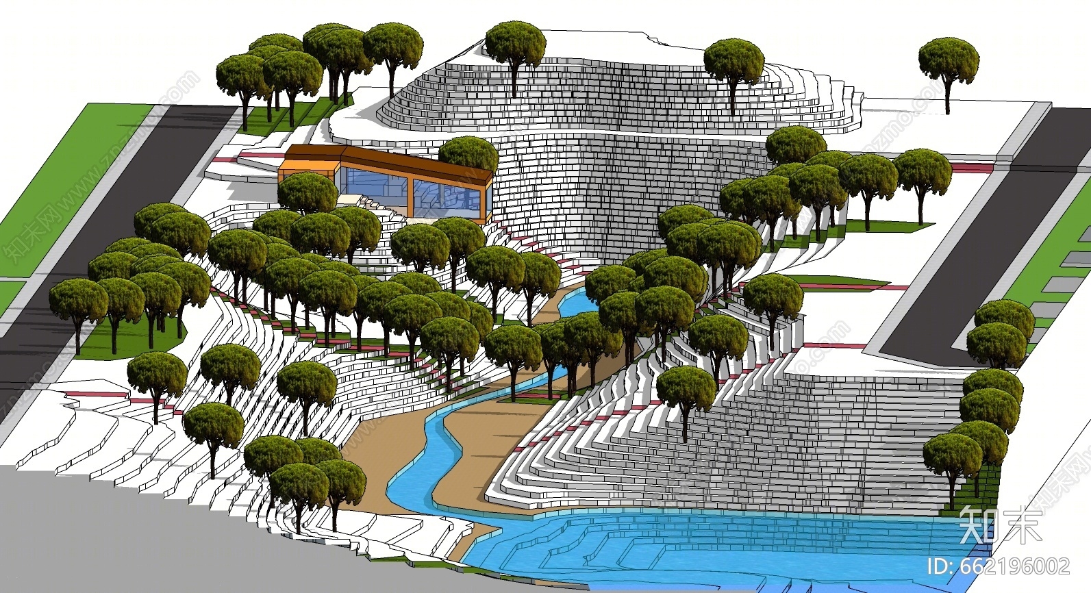 现代风格滨水景观SU模型下载【ID:662196002】