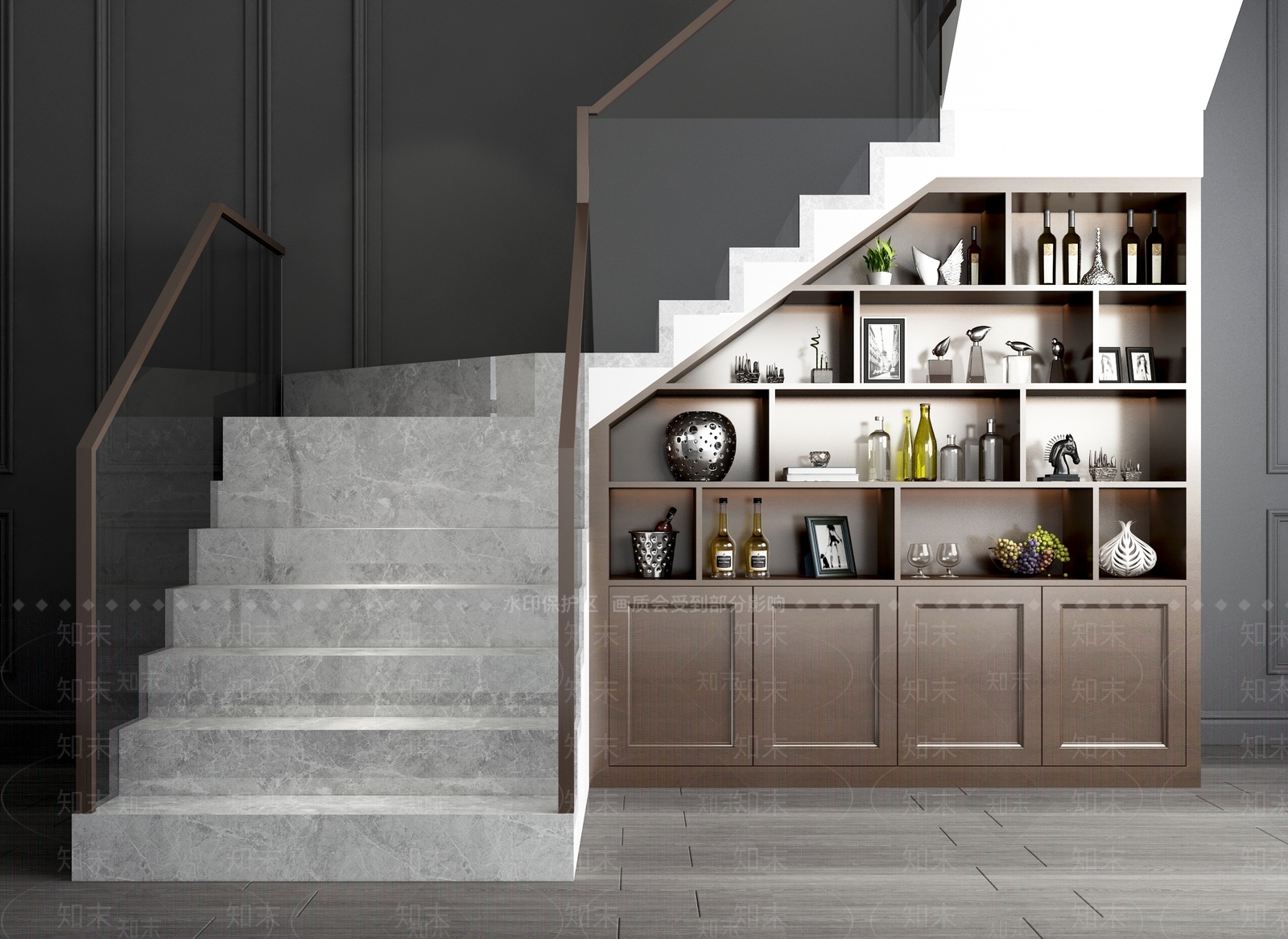 新中式楼梯储物柜3D模型下载【ID:962198224】