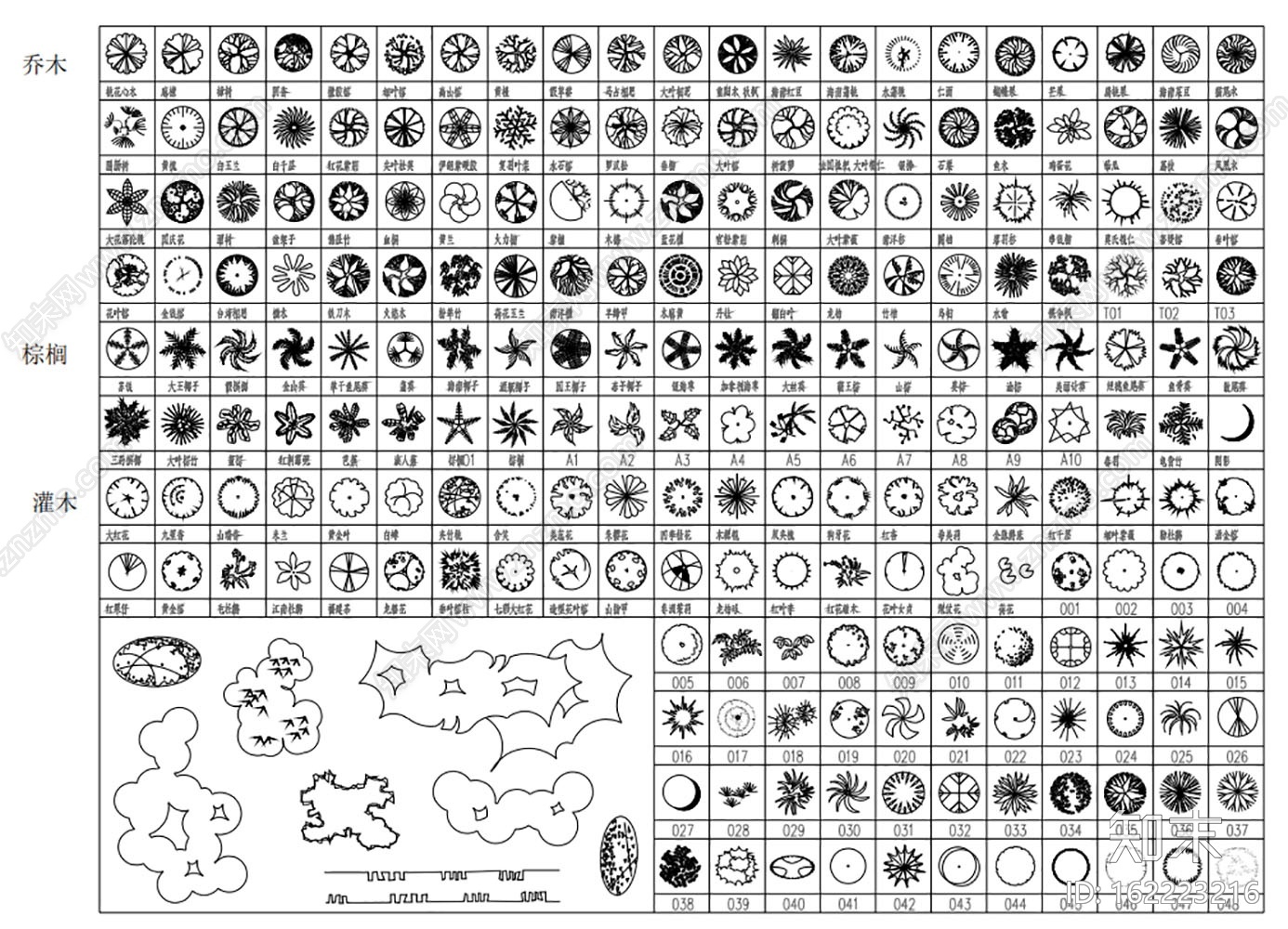 CAD植物图例施工图下载【ID:162223216】