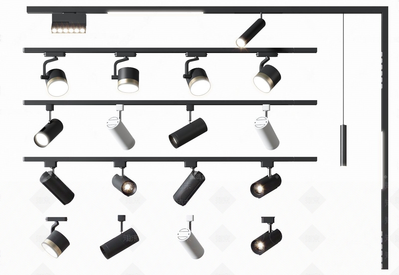 现代明装轨道灯3D模型下载【ID:662235629】