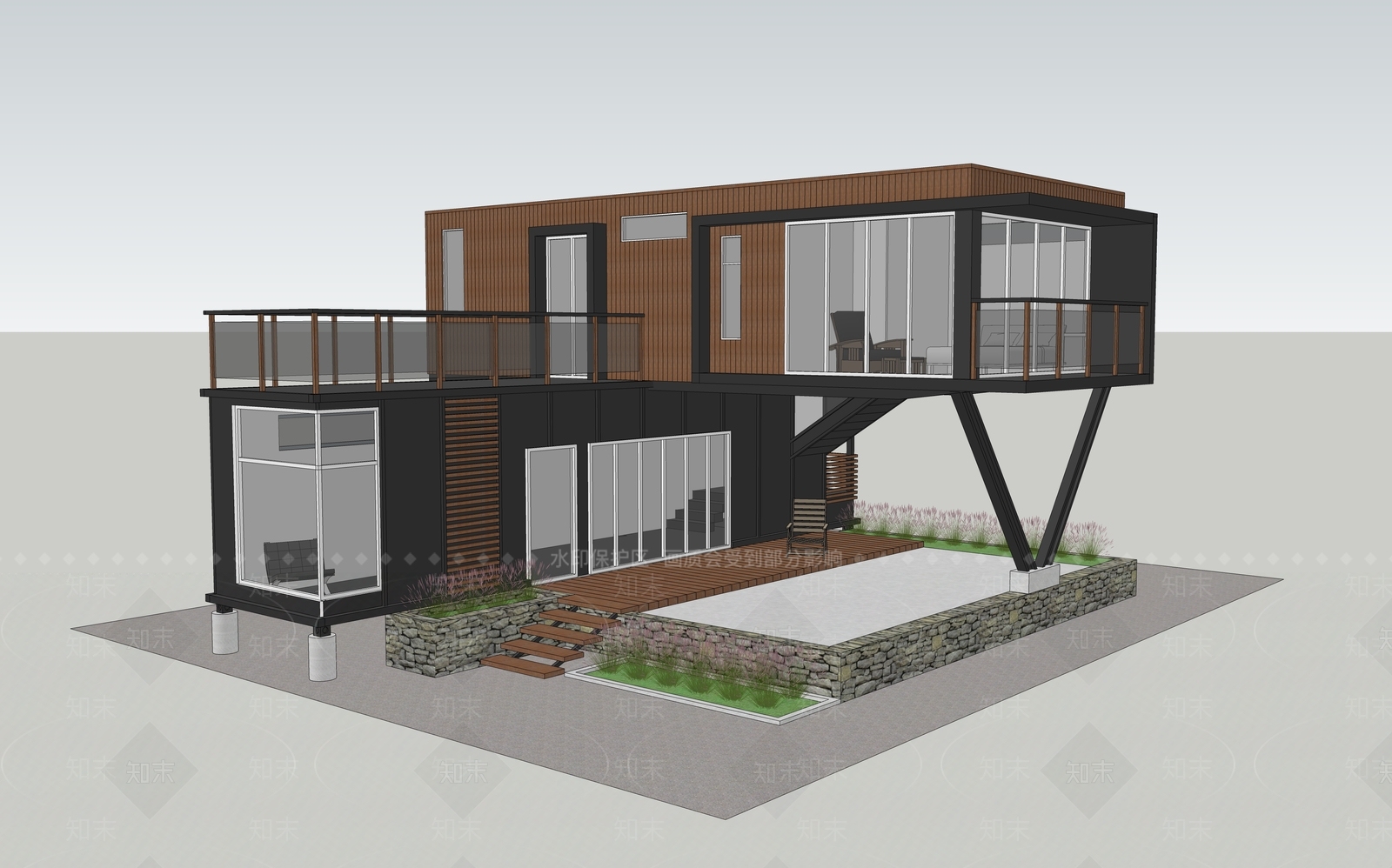 现代风格集装箱别墅SU模型下载【ID:262334317】