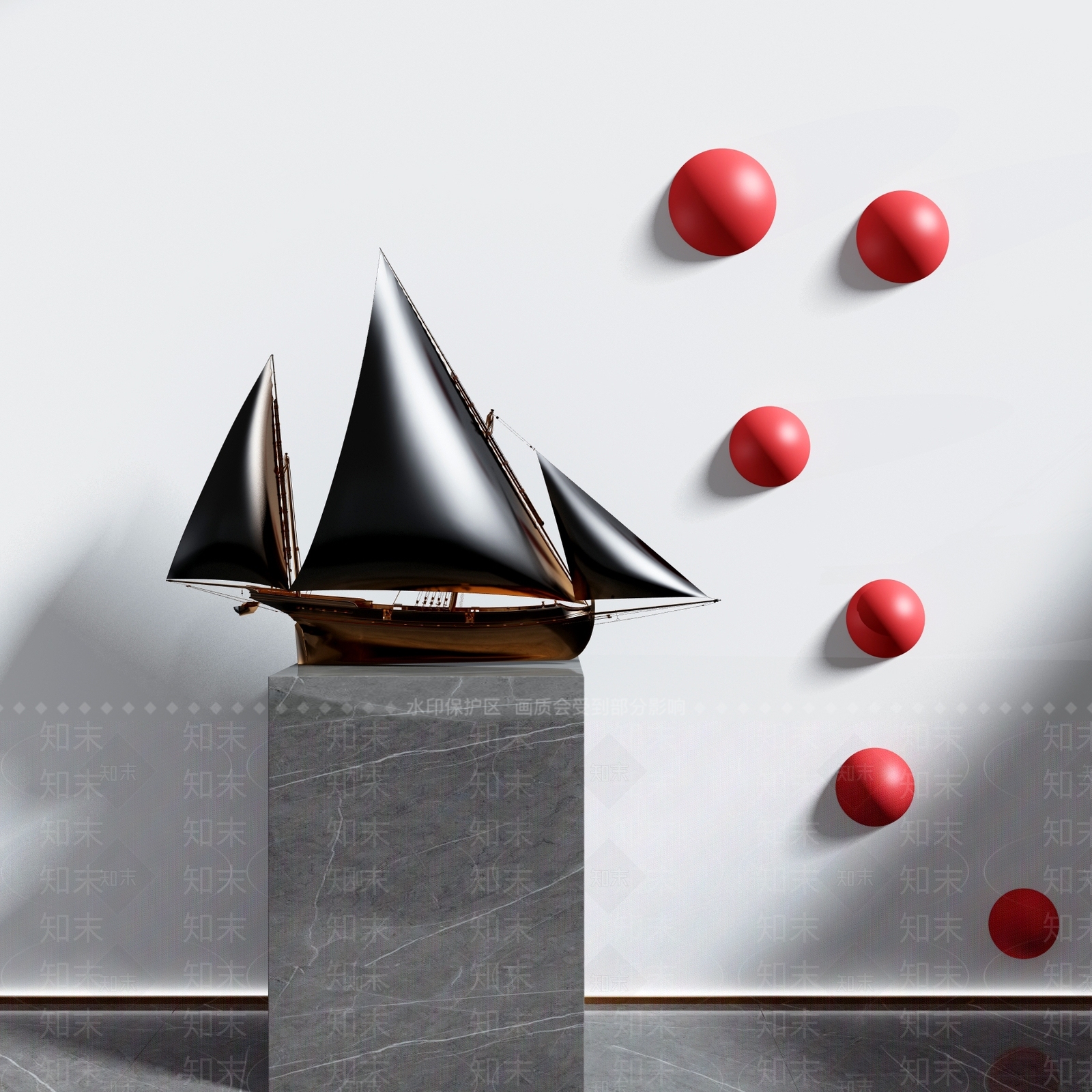 现代帆船雕塑3D模型下载【ID:662339523】