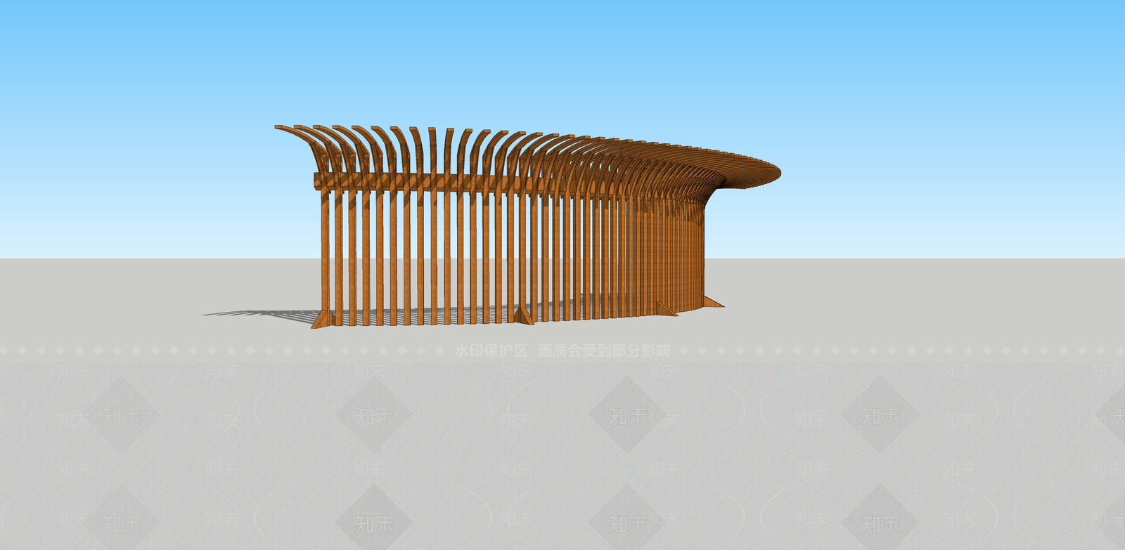 现代乡村防腐木廊架SU模型下载【ID:462398771】