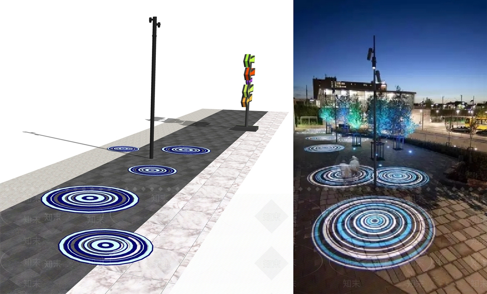 现代风格景观灯广场SU模型下载【ID:362423661】